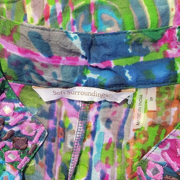 Soft Surroundings Mosaic Tunic Artsy Embroidery Tie Dye Jade Multi Womens Sz S - Picture 7 of 12
